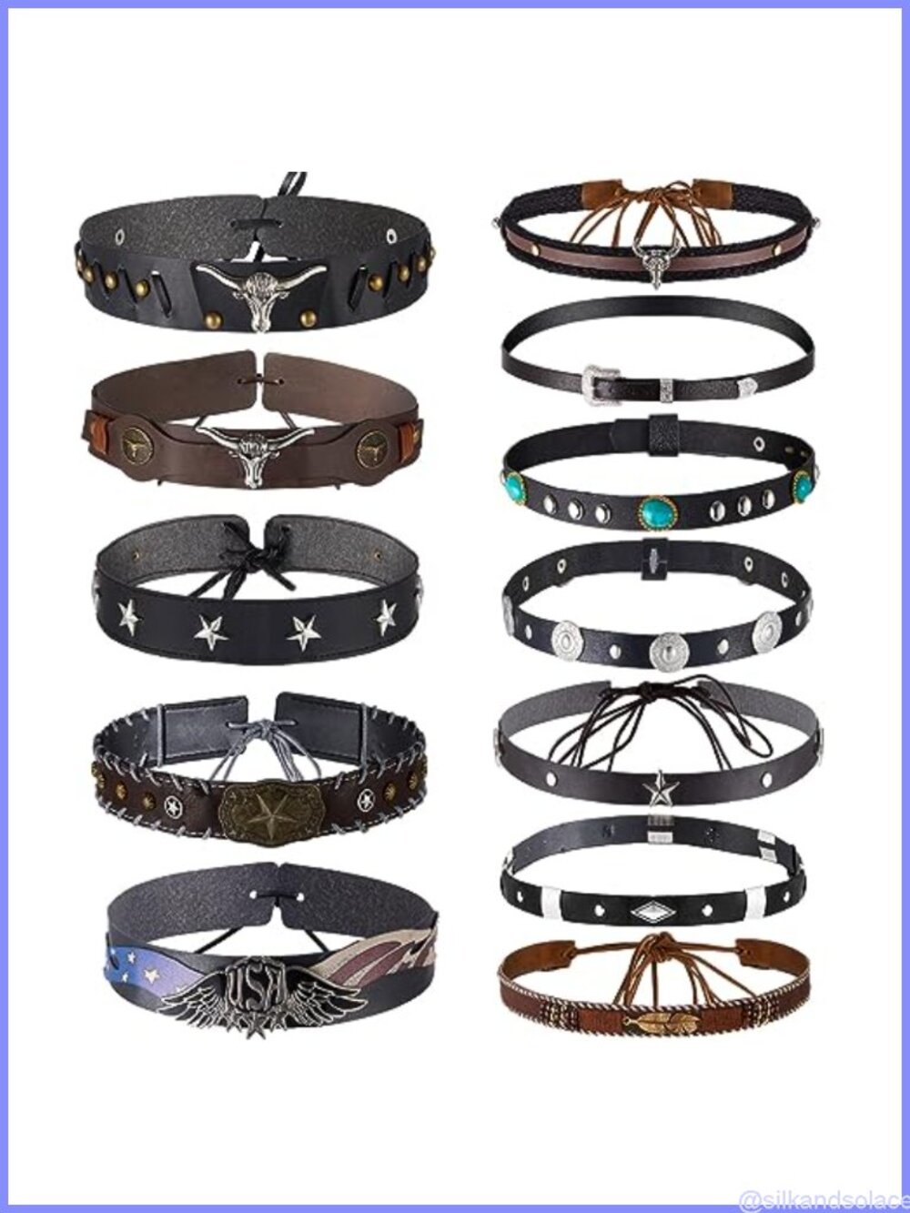 12 Pack Adjustable Western Cowboy Hat Bands PU Leather Alloy Hat Belt